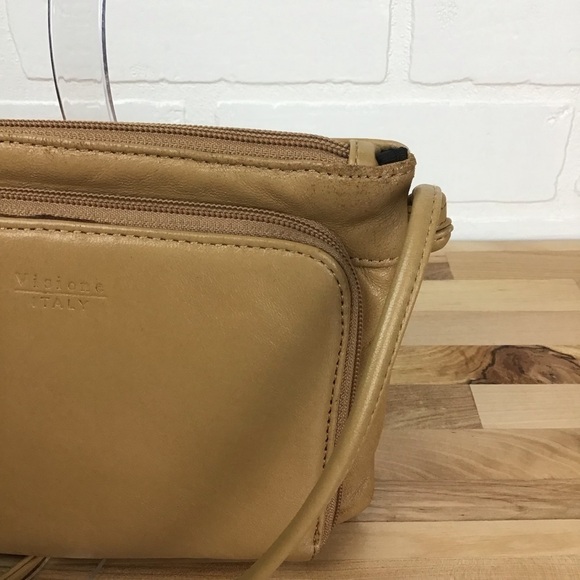 BEIGE Visione Italy leather mini purse crossbody bag tan Italian leather camel - Picture 3 of 15